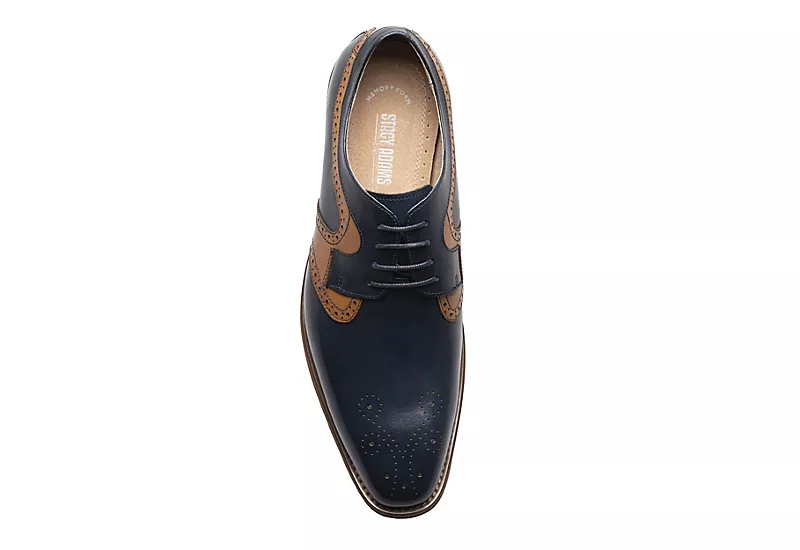 Stacy Adams Mens Palmer Plain Toe Medallion Oxford - Navy 6 Stacy Adams Mens Palmer Plain Toe Medallion Oxford - Navy - Image 6