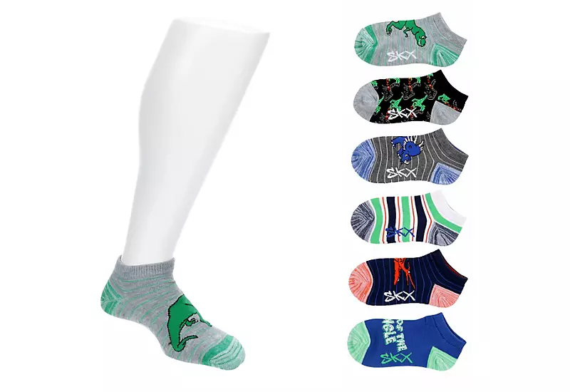 Skechers Boys Low Cut Dinosaur Socks 6 Pairs - Assorted 1 Skechers Boys Low Cut Dinosaur Socks 6 Pairs - Assorted