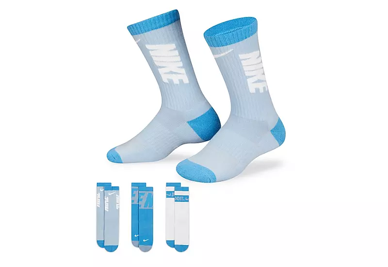 Nike Boys Graphic Crew Socks 3 Pairs - Light Blue 1 Nike Boys Graphic Crew Socks 3 Pairs - Light Blue