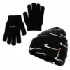 Nike Boys Swoosh All Over Print Roll Cuff Beanie Set - Black