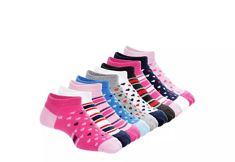 Ladeda Girls Hearts And Stripes No Show Socks 10 Pairs - Assorted 1 Ladeda Girls Hearts And Stripes No Show Socks 10 Pairs - Assorted